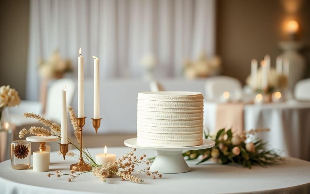 Minimalist wedding dessert table with textured buttercream cake